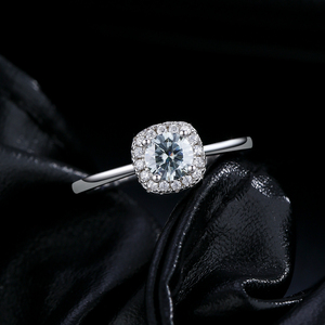 Real <b>925</b> Sterling <b>Silver</b> Fashion Elegant Geometric Grey Moissanite Halo <b>Rings</b> for Women Girls Party Fine Jewelry - Product Image 5