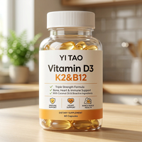 Cápsulas de Vitamina D3 K2 de Marca Privada/OEM/ODM con B12, Fórmula de Triple Potencia para la Salud Ósea, Cardíaca e Inmunológica, 60 Cápsulas