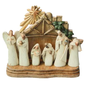 聚树脂圣家庭小雕像诞生集宗教工艺桌面装饰7树脂艺术和收藏的爱欧洲