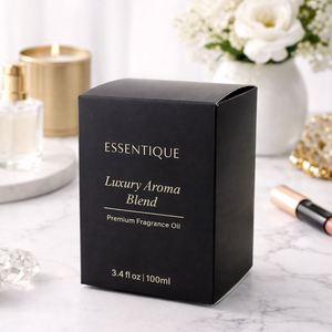 Cajas de Empaque de Productos Cosméticos Plegables Negras Mate con Logotipo Impreso de Diseño Personalizado, Fabricante de Cajas de Papel para Empaque de Aceite para el Cuidado de la Piel - Product Image 1
