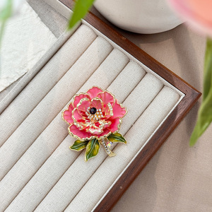 Broche de Lujo para Mujer, Diseño Exquisito de Flor de Peonía, Chapado en Oro Rosa, con Cristales y Diamantes de Imitación, Estilo Chino, para Compromiso - Product Image 6