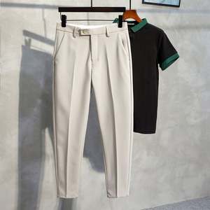 Pantalones de Traje de Negocios para Hombre, Talla Grande, Color Sólido, Corte Recto, Estilo Británico, Algodón Elástico, Cordón Ajustable, Ropa Formal Informal - Product Image 4