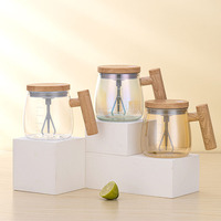 Échelle de capacité 400ml Automatique Portable Électrique Café Thé Lait Cacao Mélangeur Tasse Magnétique Auto Conception En Bois Verre Remuer Tasse