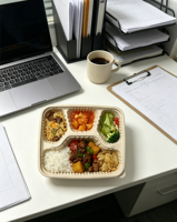 Boîte à lunch jetable en fibre de coque de riz biodégradable, micro-ondable, pour plats à emporter, avec couvercle, 4 compartiments, pour hôtel et restaurant