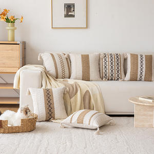 Funda de Almohada Geométrica Moderna, Cuadrada, Bordada, con Borlas Decorativas, Funda de Cojín para el Hogar, Poliéster y Algodón, Patrón Abstracto - Product Image 2