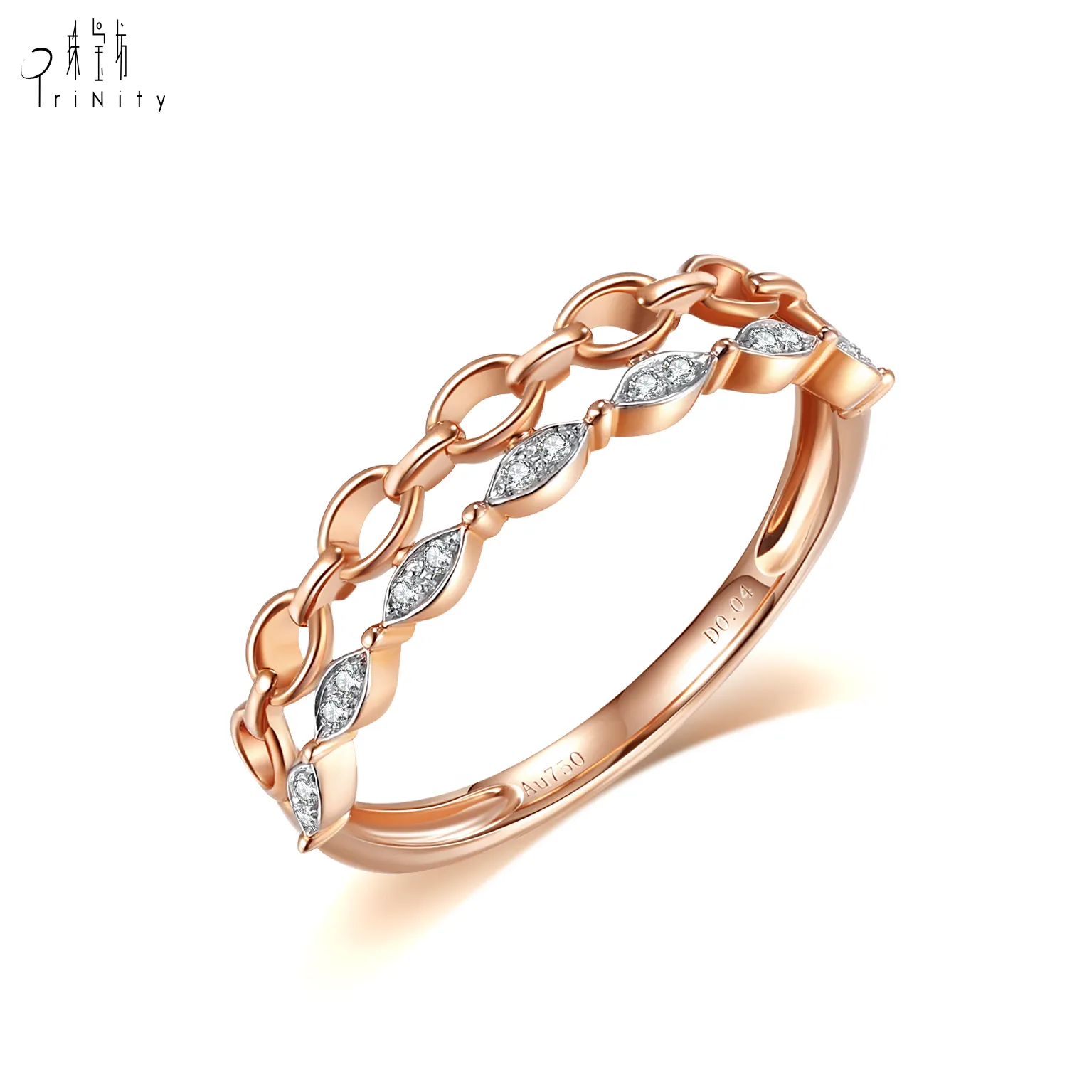 Fashion Girl Design Fashion Jewelry Antique Style 18K Gold Diamond Double Stackable Chain Ring Wholesale Jewelry