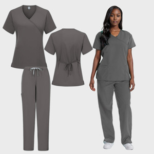 Women's Scrub Set Short Sleeve V Neck Tops Pants Hospital Uniforms For Nurses Surgeons Rose Red Purple Pink Cyan Watermelon Red - Product Image 2