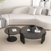 Table basse moderne minimaliste, pieds en bois, plateau en verre, table ronde de salon pour villa