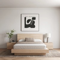 Ensemble de chambre à coucher moderne minimaliste en bois 3 pièces avec lit plateforme, tête de lit et table de chevet