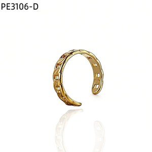 Boucle d'oreille manchette large en corde tressée torsadée PE3106 pour femme, sans perçage, clip d'oreille cartilage, argent, or - Product Image 2