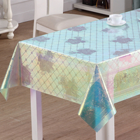 Nappe de table en vinyle arc-en-ciel RNPT avec motifs floraux, treillis diamanté et finition PVC irisée pour tables à manger