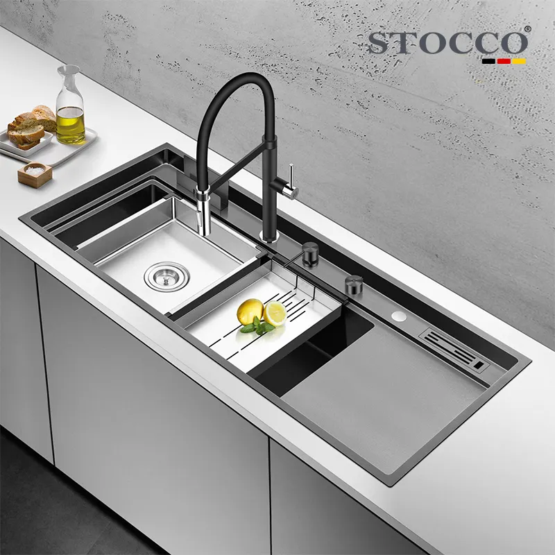 SUS304 Stainless Steel High-quality Handmade Kitchen Sink Set With Smart Flip-top Control Hidden Ultrasonic Sink