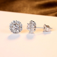 Pabrik CZCITY Grosir Anting Stud Bunga Perak Sterling 925 Bertabur CZ Cubic Zirconia Putih Penuh Perhiasan Wanita Harian Berkualitas Tinggi
