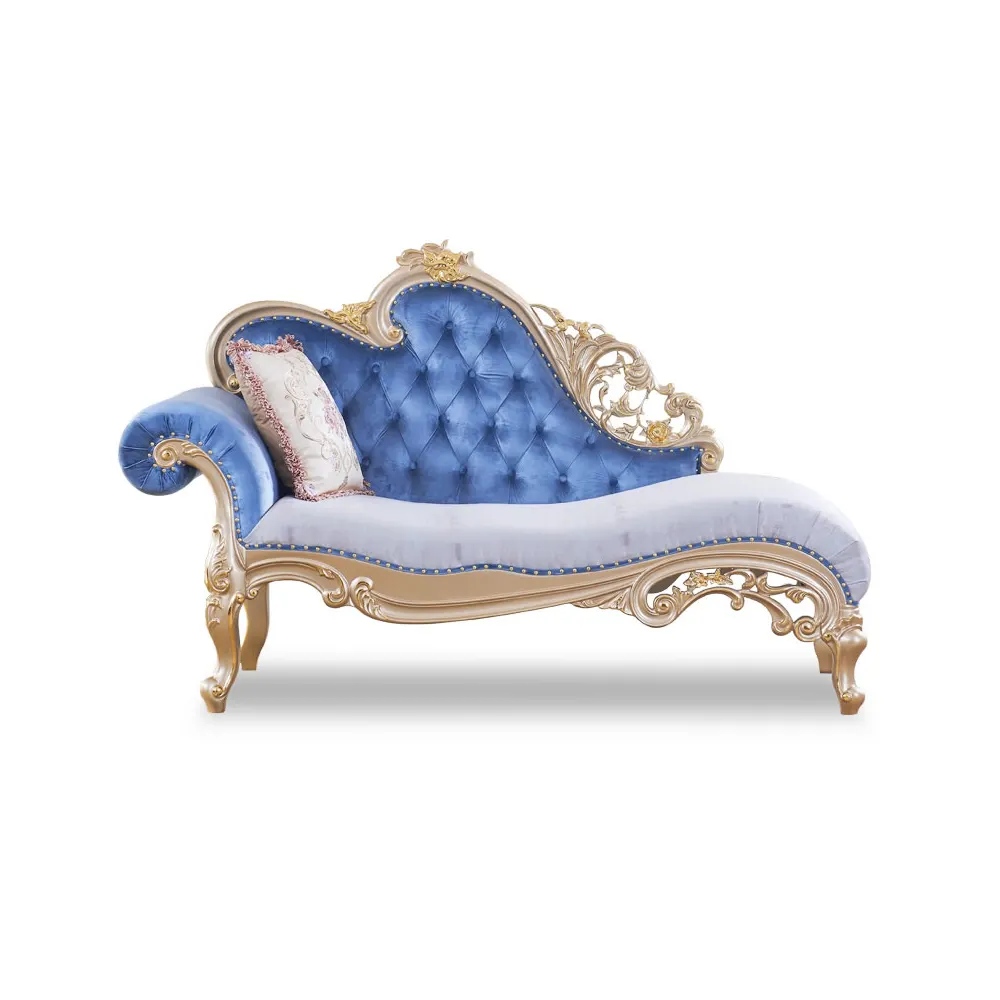 European chaise lounge sofa chair beauty sleeping couch single sofa bedside stool fabric wooden carved livingroom furniture