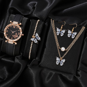 Relógio de pulseira de colar para mulheres, conjunto de joias de borboleta com 4 peças de luxo, novo design, presente para presente