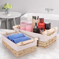 Panier de rangement en corde de papier avec poignées en bois pour papier toilette, étagères, salle de bain, chambre à coucher, décoration de ferme
