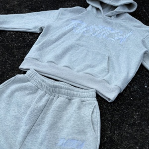 Custom Embroidery Design Heavyweight 100% Cotton Pullover Gray Hoodies and Baggy Sweatpants Tracksuit Two Piece Set <b>Jogging</b> <b>Suit</b> - Product Image 3