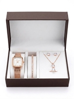 Ensemble de bijoux de luxe pour femmes, montre, bracelet, collier, boucles d'oreilles, bague, coffret cadeau élégant, cadeau d'anniversaire et de célébration pour femmes