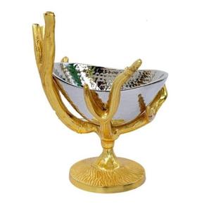 Bol de service en aluminium avec Branches d'arbre, plaqué or et brillant, poli, noix, Fruits secs, vente chaude et de haute qualité - Product Image 1