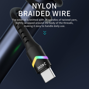 Câble de charge rapide USB C vers USB C PD 3.1 240W avec lumière LED ambiante et certification Emark C2C, revêtement en nylon durable, longueur 1m 2m - Product Image 4