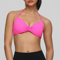 Soutien-gorge de sport pour femme, style halter à torsion frontale, avec cordon de serrage réglable, décolleté en V, haut de bikini triangle, coussinets amovibles, pour l'entraînement, le yoga et la natation, haut court