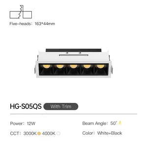 XRZLux Hot Sale ETL LED Recessed Downlight 5 Light 12W Embedded Rectangle Long Strip Line Grille Spotlight LED Ceiling Lamp