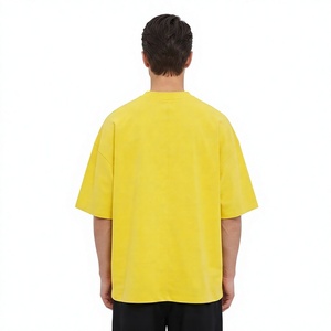 เสื้อยืดผู้ชายไซส์ใหญ่ สีเหลือง แขนสั้น คอกลม ผ้าถักเนื้อนุ่ม 100% ผ้าฝ้าย สีพื้น สไตล์สตรีทแวร์ - Product Image 3