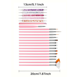 Set de 21 Pinceles para Decoración de Uñas, Color Rosa, Mango de Plástico, para Pintar, Tallar, Puntear y Delinear con Gel - Product Image 4
