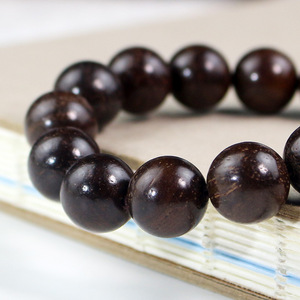 Chinese Style Grey Wood <b>Bracelet</b> 15mm Round Beads Unisex Everyday Wear Jewelry Collectible Single Loop Soft Smooth - Product Image 2