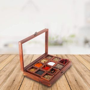 PUSELIFE Boîte <span class=keywords><strong>à</strong></span> <span class=keywords><strong>épices</strong></span> <span class=keywords><strong>en</strong></span> <span class=keywords><strong>bois</strong></span> artisanale avec 12 compartiments et cuillère Boîte de rangement <span class=keywords><strong>en</strong></span> <span class=keywords><strong>bois</strong></span> pour la cuisine - Product Image 4