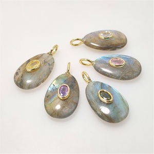 天然椭圆形宝石吊坠 18K 镀金镶嵌锆石疗愈石 DIY 项链吊饰 PD159 SEKIM JEWELRY - Product Image 3