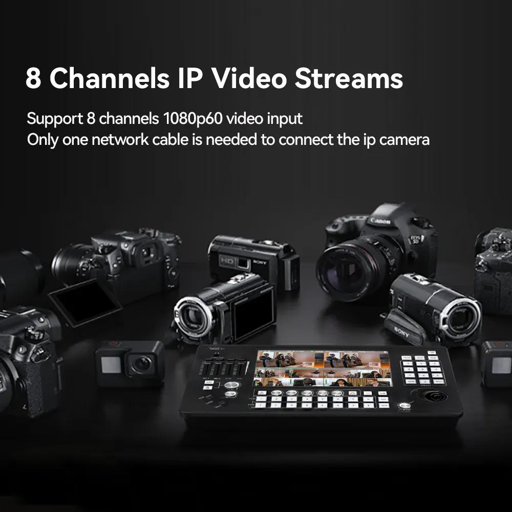 8 Kanalen Mixer 4K Switcher De Video Streeming Ip Camera Schakelaar Controller Toetsenbord Live Scène Audio Av Switcher