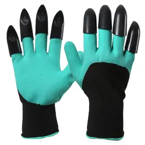 24cm Size 8 Polyester Lining Coated Latex Garden Claws Gloves Green