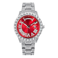 Montre à quartz tendance hip-hop, double mouvement, grand cadran rond, diamant, étanche, calendrier, tendance, montre pour femmes et hommes