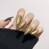 AIERFEI prêt à expédier 2024 plus récent oeil de chat doré presse sur les ongles forme d'amande ongles conseils OEM marque privée ongles en acrylique