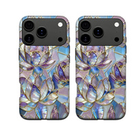 Étui de téléphone magnétique 2-en-1 avec motif de fleurs de lotus pour 15 Pro Max - Étuis de téléphone portables fins et résistants aux chocs
