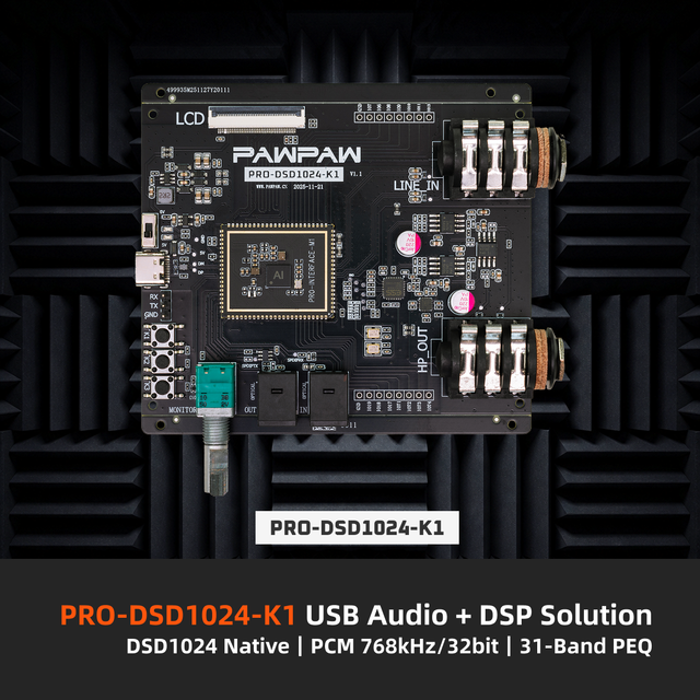 PRO-DSD1024-K1 USB Audio DSP Evaluation Kit with Native DSD1024, PCM 768kHz/32bit, 31-Band PEQ and DFU Firmware Update