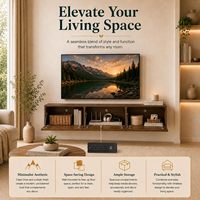 Meuble TV flottant HANYEE avec éclairage LED, prise de courant intégrée, console de divertissement murale en bois cannelé