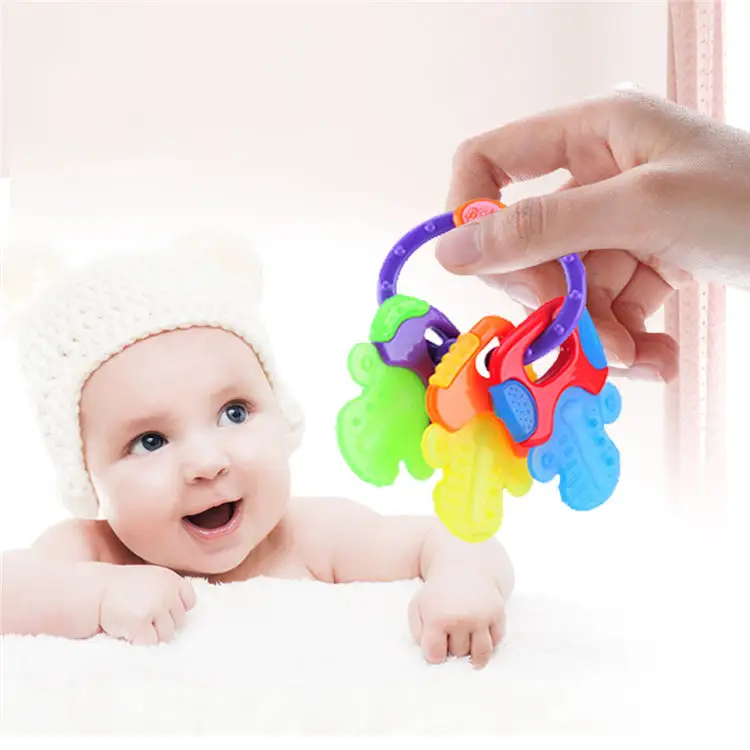Producto con forma de llave de alta calidad, sonajero para bebé, mordedores, juguete sensorial, juego de dentición, campana de mano infantil, agarrador y agitador giratorio para bebé