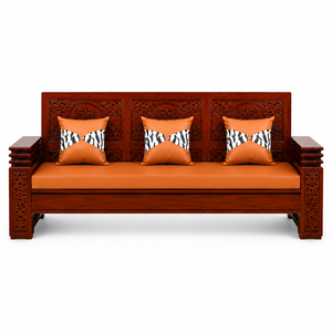 Juego de Sofás de Madera de Teca Sólida Cuadrada Tradicional de Jepara, con Detalles Tallados a Mano, Sofá Cama Premium de Tres Plazas para Sala de Estar - Product Image 3