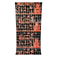 Guirlande de rideaux à franges carrées en aluminium pour Halloween, orange, thème maison hantée, fantômes, manoir effrayant, pour fenêtre et porche, exportable, pliable et réutilisable