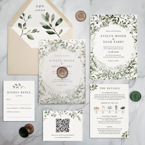 Modèle imprimable <span class=keywords><strong>d</strong></span>'invitation de mariage monogramme, suite <span class=keywords><strong>d</strong></span>'invitation de mariage simple avec code QR, invitation élégante Rsvp - Product Image 4