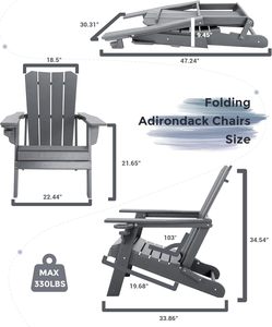 Fauteuil Adirondack pliable surdimensionné <span class=keywords><strong>GARDENSTAR</strong></span> moderne en HDPE recyclable avec porte-gobelet pour piscine, patio, jardin, extérieur, foyer - Gris - Product Image 3