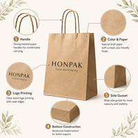 Sacs cadeaux en papier kraft de luxe écologiques et recyclables avec poignée en papier et logo personnalisé pour restaurant, boutique et emballage de bijoux HONPAK
