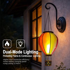 Lanterna Solare a Forma di Mongolfiera con LED Effetto Fiamma, Luce Sospesa Impermeabile per Decorazione Esterna di Giardini, Cortili e Patii - Product Image 1