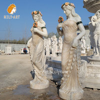 Statue de femme en marbre exquis MILY, sculpture de dame avec fleurs sculptées pour la décoration extérieure de villa, jardin, parc