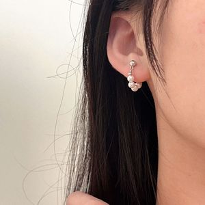 S925 Sterling Silver Hoop <b>Earrings</b> With Pearl <b>Studs</b> For Women Everyday Wear <b>Fine</b> Jewelry - Product Image 4