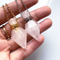 Collier pendentif en pierre de bouteille de parfum en forme de losange naturel pour femmes