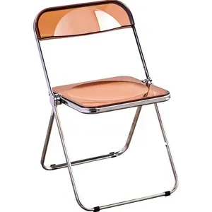 New Design Wholesale China Stackable Nordic Ins Style Simple Metal Frame Clear Pc Vintage Transparent Acrylic Folding Chair