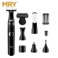 Tondeuse à poils corporels pour hommes MRY, plusieurs accessoires, lame en céramique, 6800 tr/min, étanche IPX6, 600 mAh, écran LCD, 90 minutes d'autonomie, usage domestique